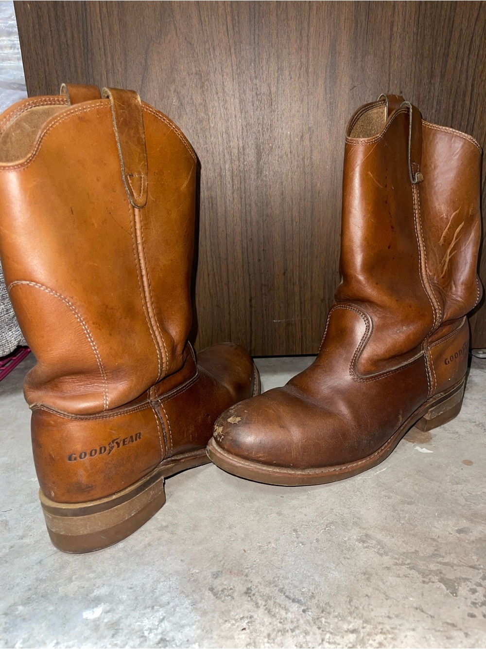 Men's Brown Leather Pull-On Work Boots